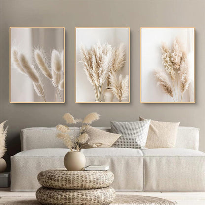 3er Poster Set Schilf Natur Leinwandbilder Boho Pampasgras Wandbilder