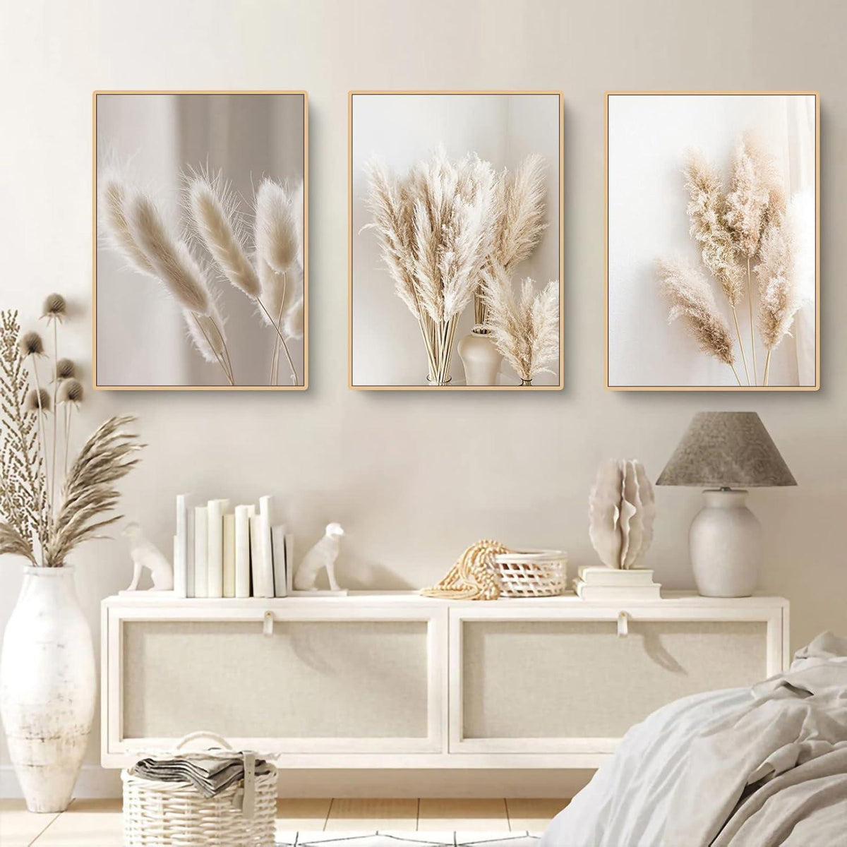 3er Poster Set Schilf Natur Leinwandbilder Boho Pampasgras Wandbilder