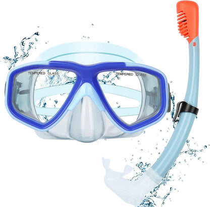 KUYOU Taucherbrille Kinder Schnorchelset Schwimmbrille 7-13 Jahre Blau