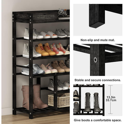 Bambus Schuhregal 6-stöckig für 20 Paar Schuhe, schwarz