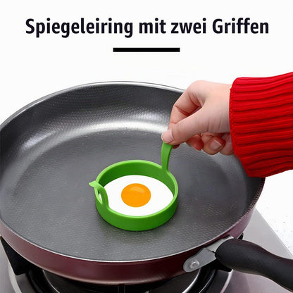 6x Spiegeleiform Silikon - Eierringe mit Griff & Ölflaschenbürste