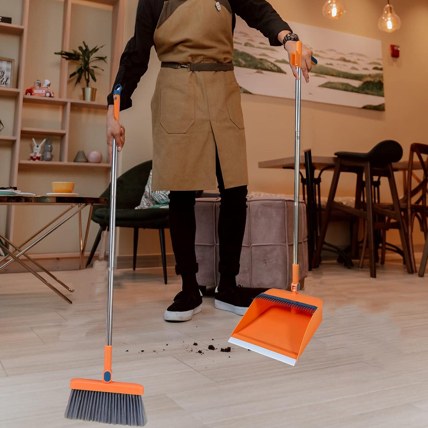 Kehrschaufel Besen Set Kammzähnen Winddicht Vertikal Orange