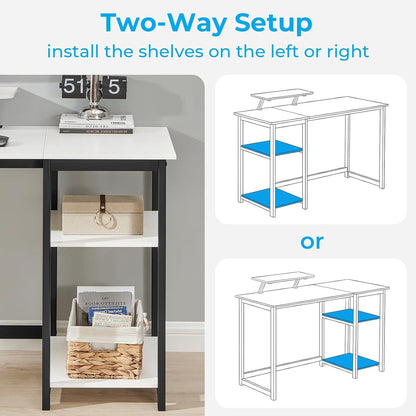 Schreibtisch 140cm mit Stauraum und Monitorständer Weiß Home Office