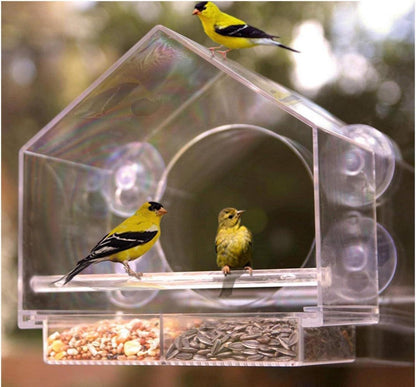 AMSAMOTION Vogelhaus Fenster Futterhaus Wildvögel Futterspender Acryl