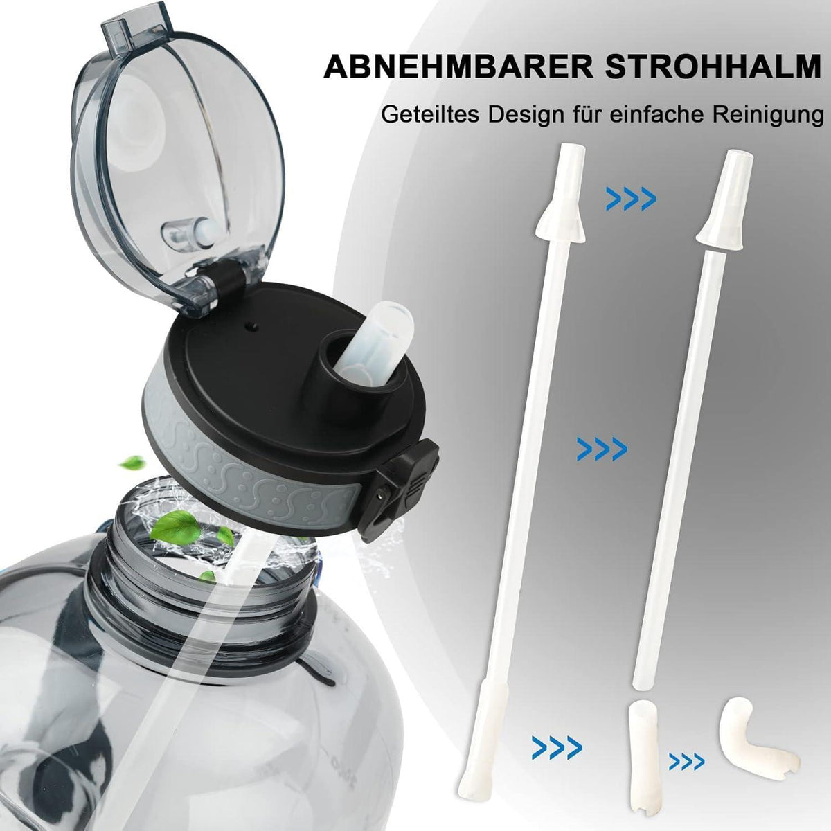 3L Sport-Trinkflasche mit Zeitmarkierung und Strohhalm (Grau)