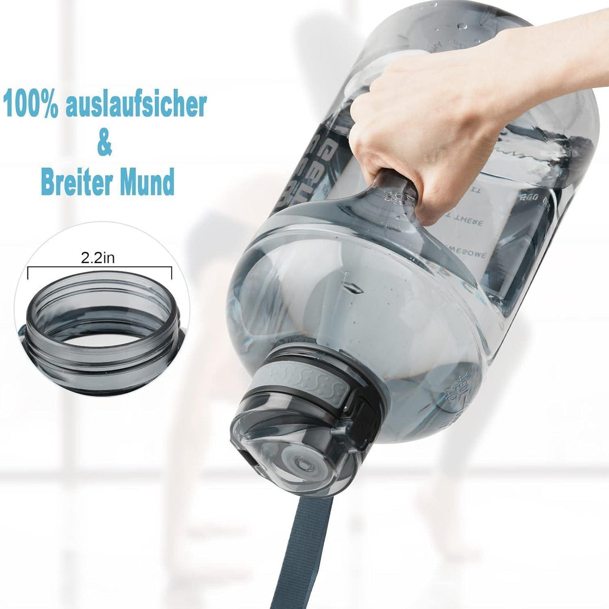 3L Sport-Trinkflasche mit Zeitmarkierung und Strohhalm (Grau)