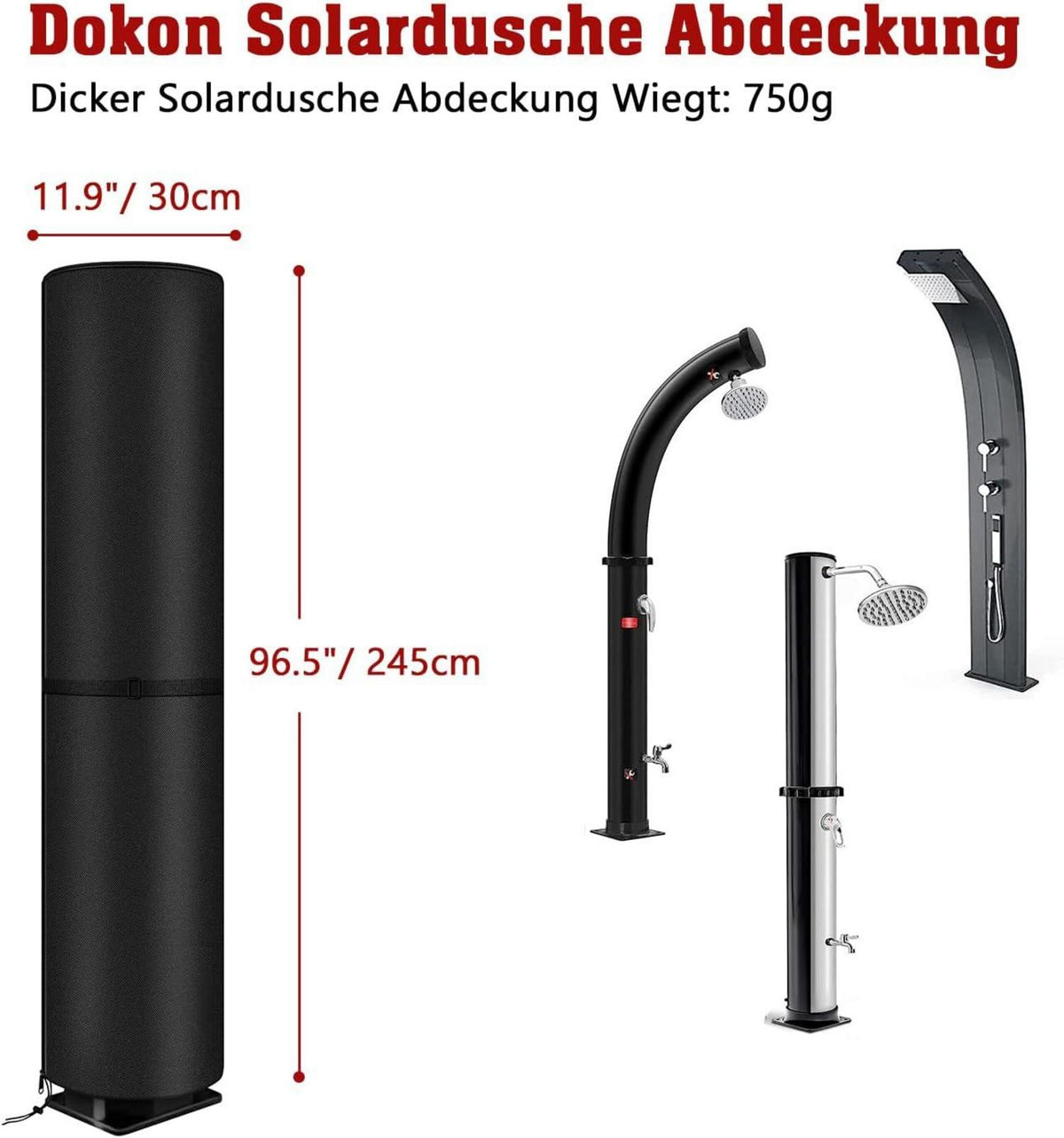 Solardusche Abdeckung wasserdicht 600D Oxford Gewebe 245x30cm Schwarz