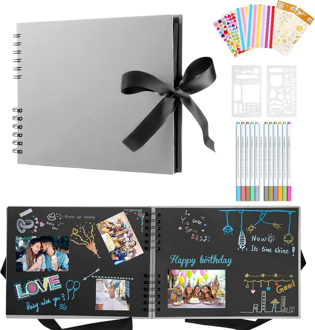 DIY Fotoalbum zum Selbstgestalten, Scrapbook mit 80 Seiten, Grau