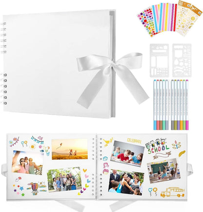 Fotoalbum Schwarz DIY Scrapbook 80 Seiten 240 Bilder inkl. Farbmarker
