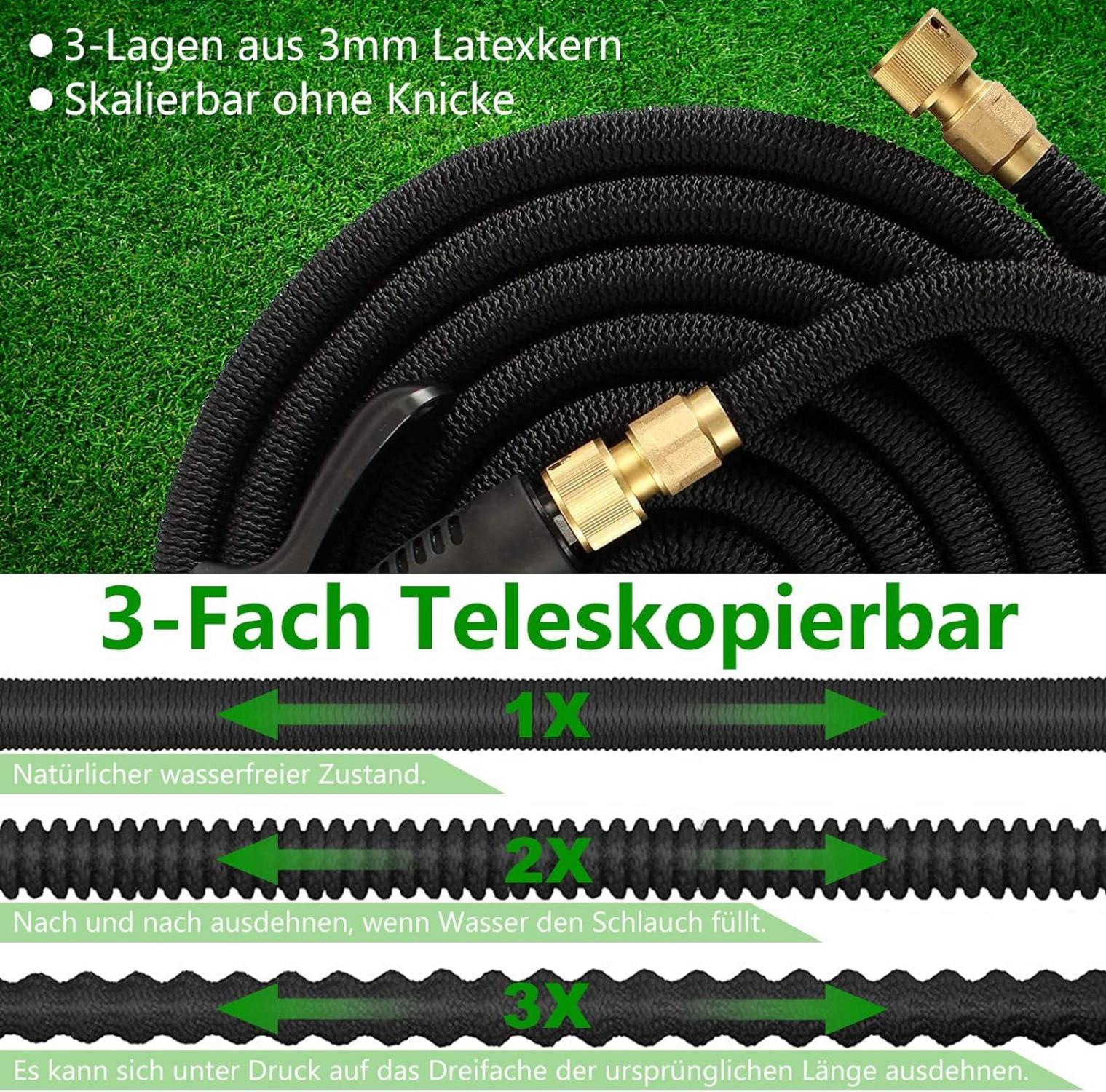 Flexibler Gartenschlauch mit 8 Funktionssprühdüsen 15M 1/2 und 3/4
