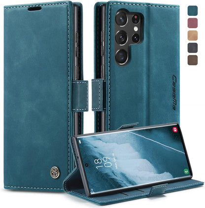 Samsung Galaxy S23 Ultra 5G Hülle Leder Flip Case Blaugrün