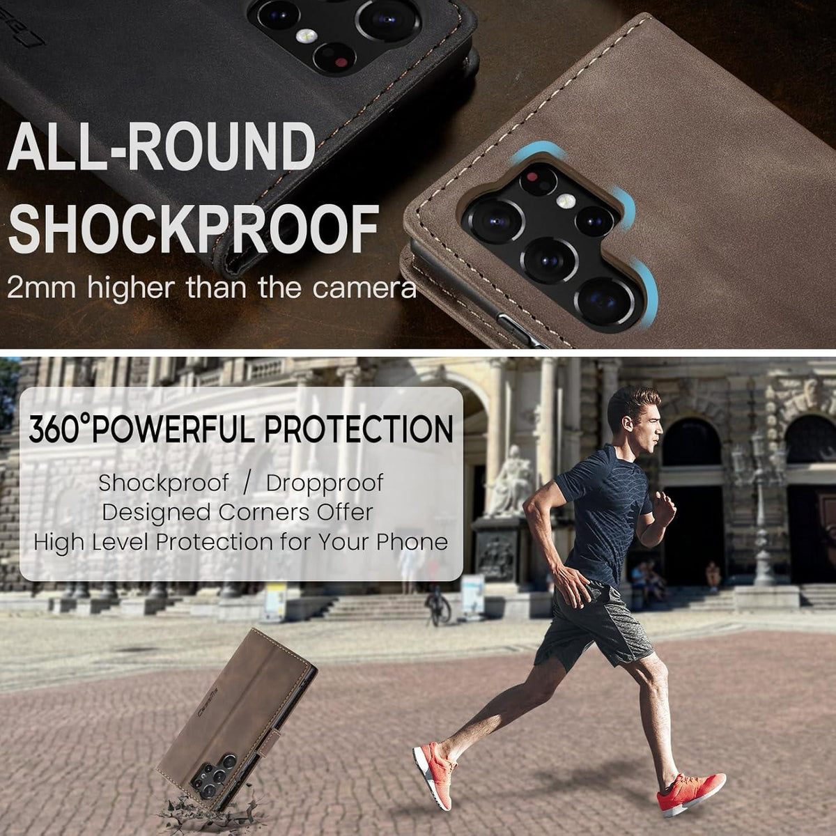 Samsung Galaxy S23 Ultra 5G Handyhülle Leder Klappbar Kaffee