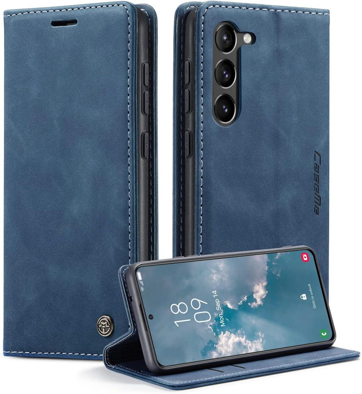 Handyhülle Samsung Galaxy S23 5G Leder Flip Case Blau Magnet