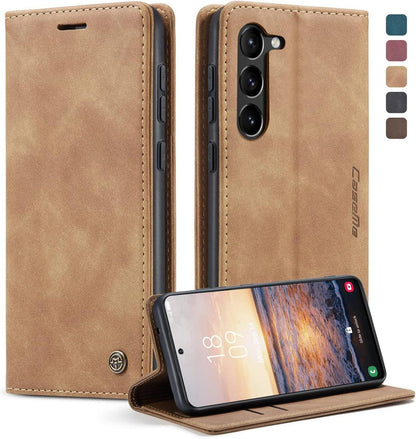 Handyhülle Samsung Galaxy S23 5G Leder Flip Case Braun