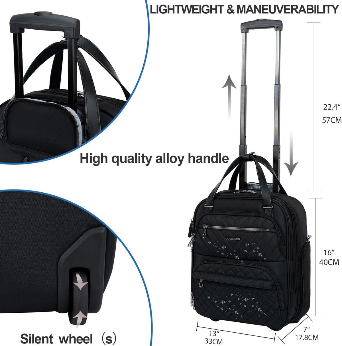 Handgepäck Koffer Trolley 40cm Carry On Untersitzer 16-Zoll Schwarz
