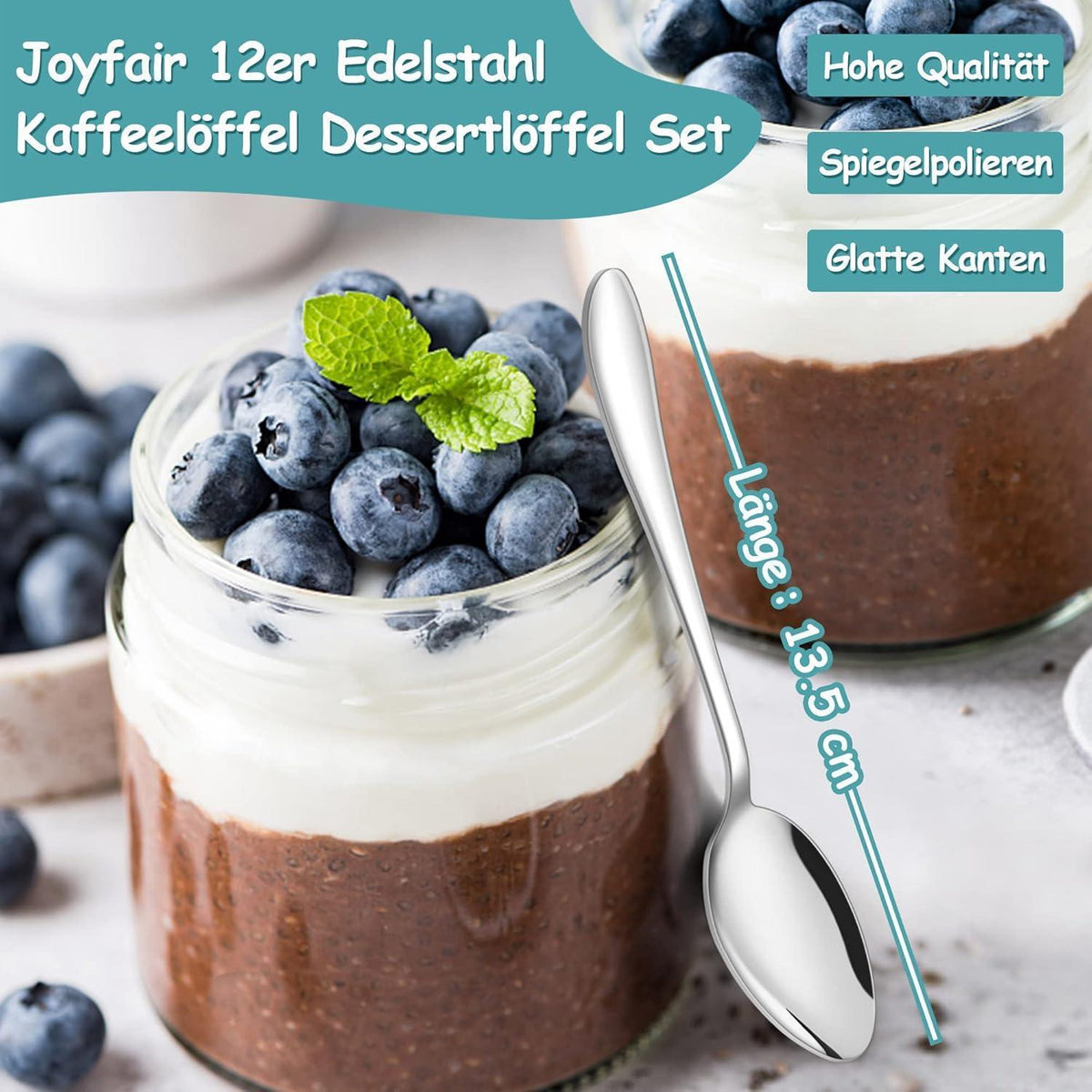 Edelstahl Teelöffel 12er Set, Spiegelpoliert, 13,5 cm