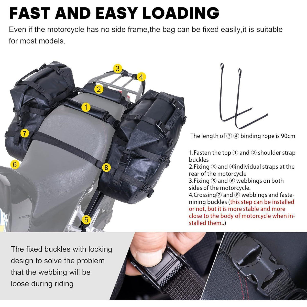Wasserdichte Motorrad-Satteltaschen 36L – Gepäckträgertasche Schwarz
