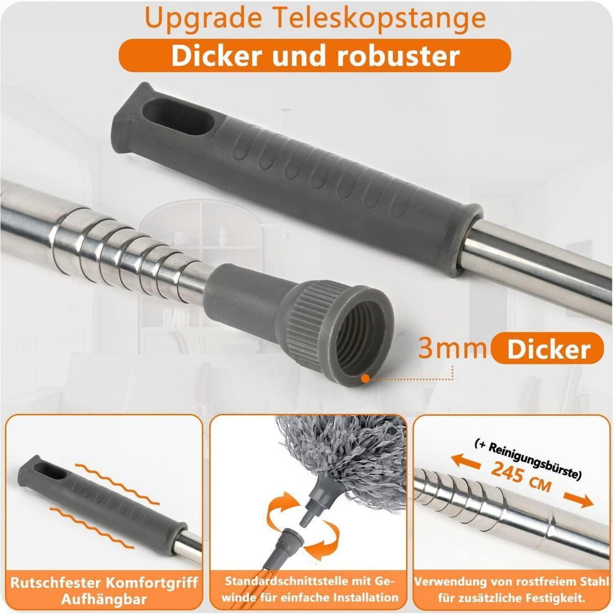 Teleskop-Staubwedel 245cm, 4-teiliges Set, biegsam