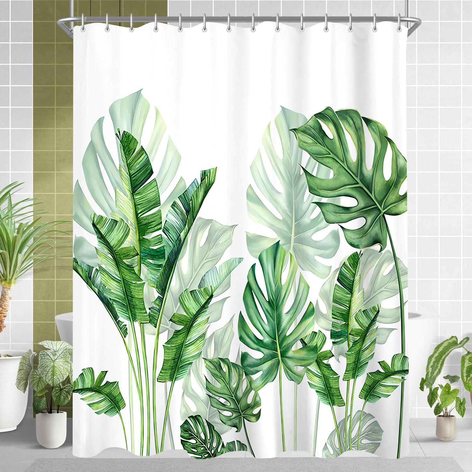 Duschvorhang Grün Blätter 120x200 Antischimmel Wasserabweisend