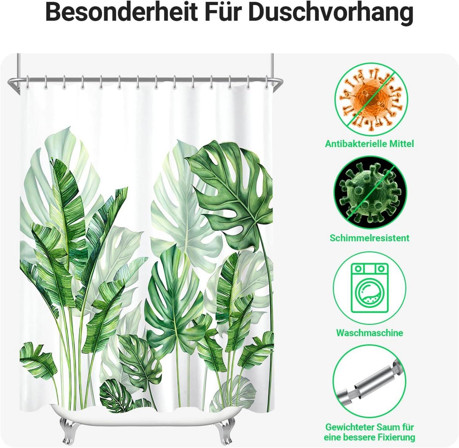 Duschvorhang Grün Blätter 120x200 Wasserabweisend Badezimmer