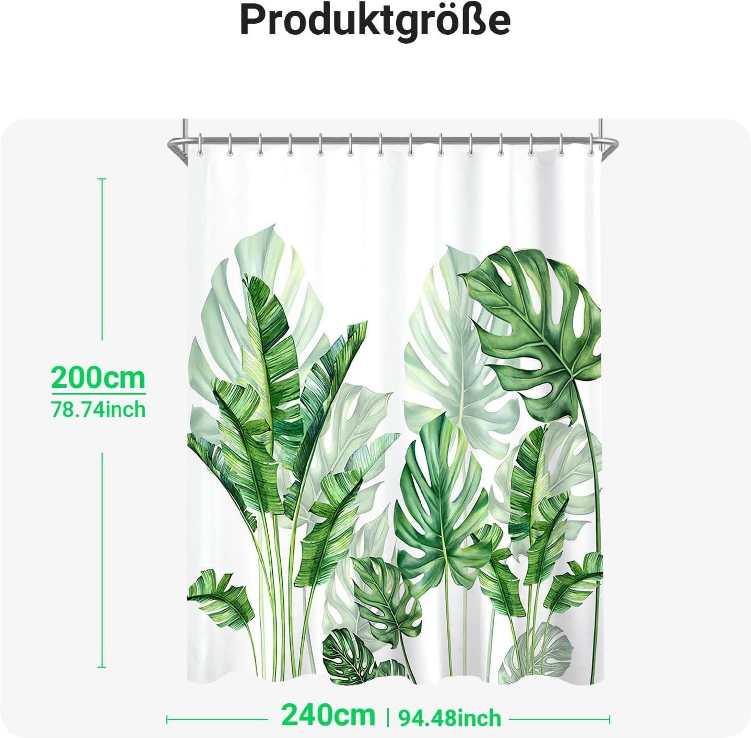 Duschvorhang Grün Blätter 240x200cm Beschwert Wasserdicht