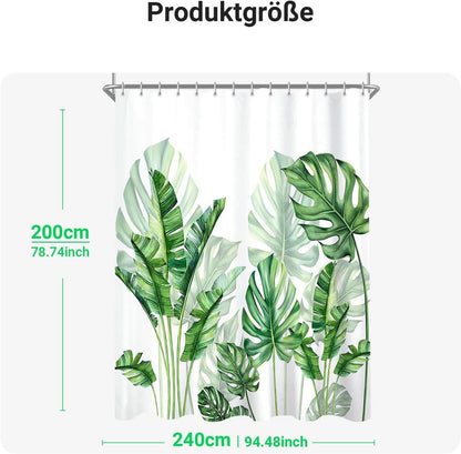 Duschvorhang Grün Blätter 240x200cm Beschwert Wasserdicht