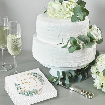 Servietten 50. Geburtstag Eukalyptus Gold Grün 40 Stück