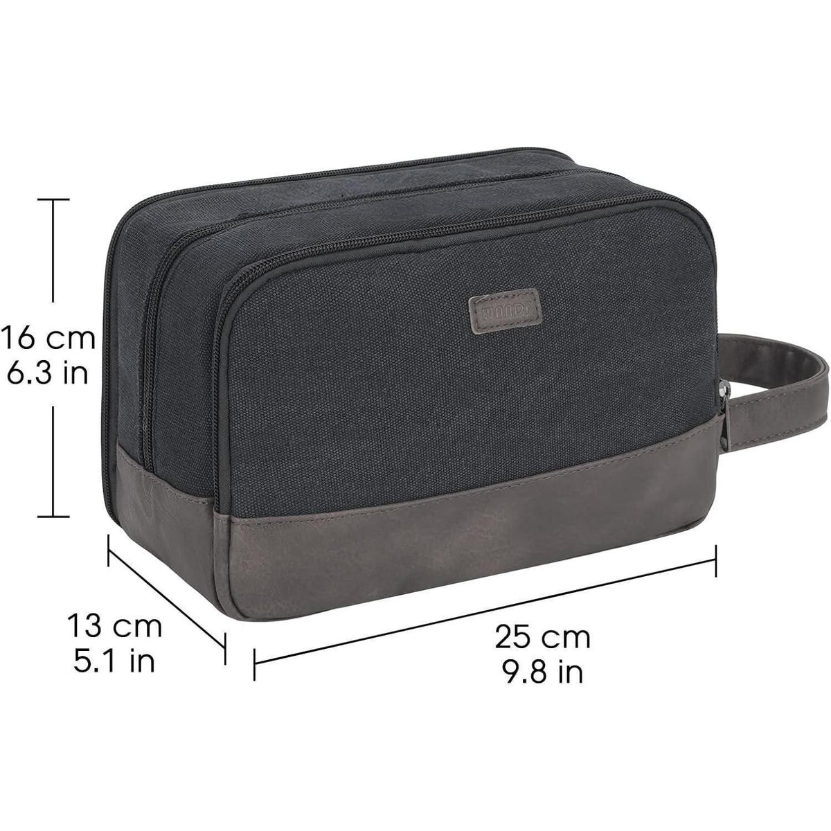 Kulturtasche Herren: Wasserabweisend, Canvas, Großes Hauptfach in Lederoptik