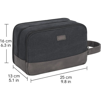 Kulturtasche Herren: Wasserabweisend, Canvas, Großes Hauptfach in Lederoptik