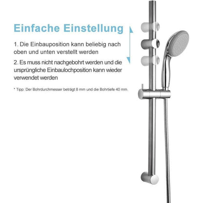 Edelstahl Duschstange 60cm verstellbar mit Duschkopfhalterung