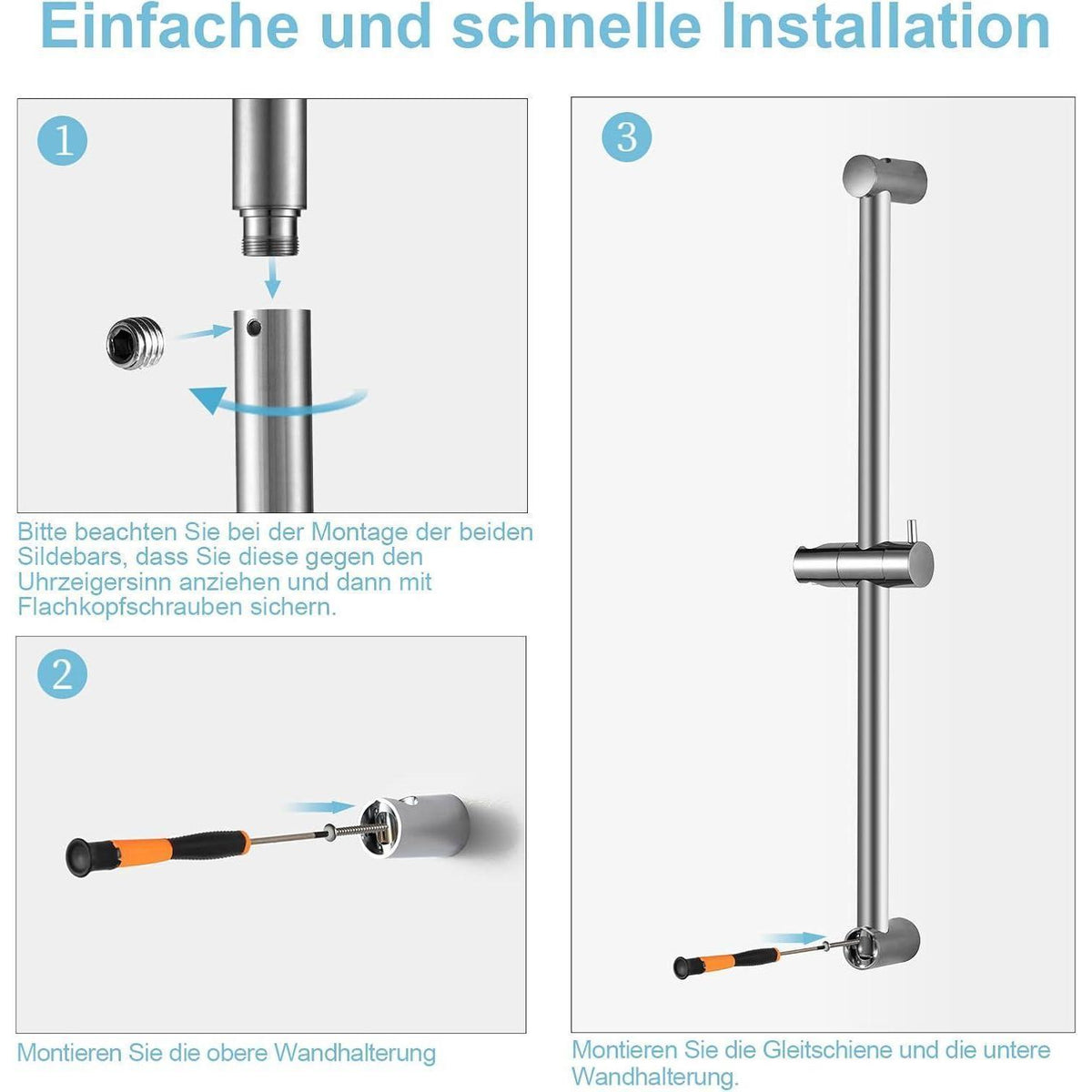 Edelstahl Duschstange 60cm verstellbar mit Duschkopfhalterung