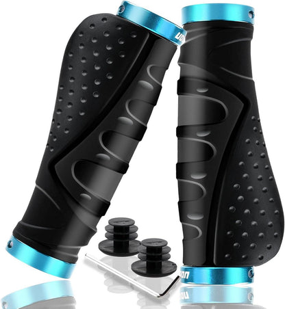 Fahrrad Lenker Griffe Gummi Ergonomisch Aluminium Lock Blau