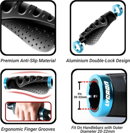 Fahrrad Lenker Griffe Gummi Ergonomisch Aluminium Lock Blau