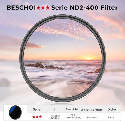 67mm Variabler ND Filter ND2-ND400 1-9 Stufen, 42-Nanobeschichtungen