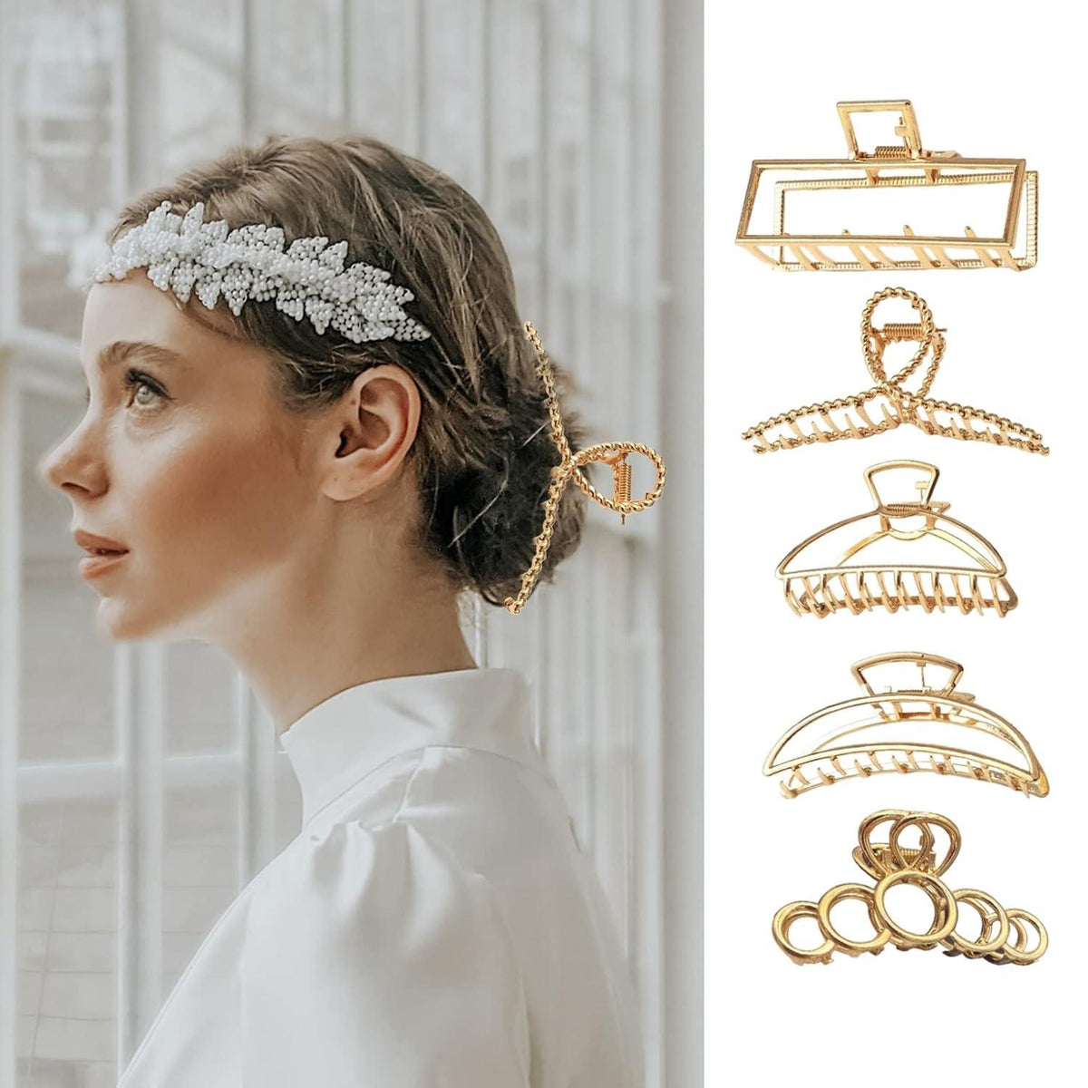 5er Set Goldene Haarklammern für Damen, Rutschfeste Metall Haarspangen