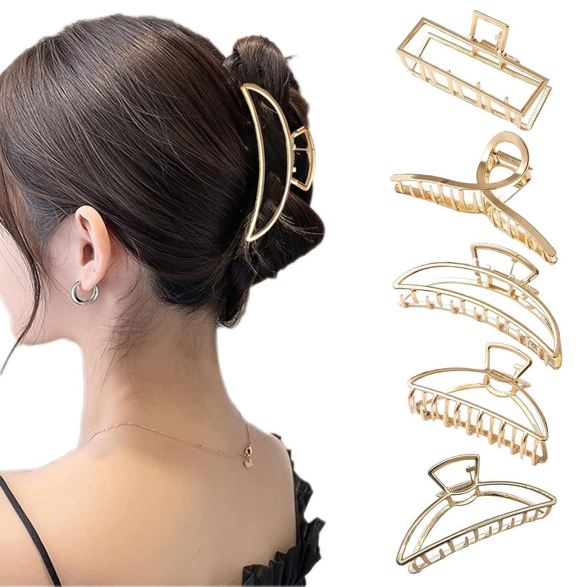5x Haarklammern Groß für Dickes Haar, Gold Metall Haarschmuck