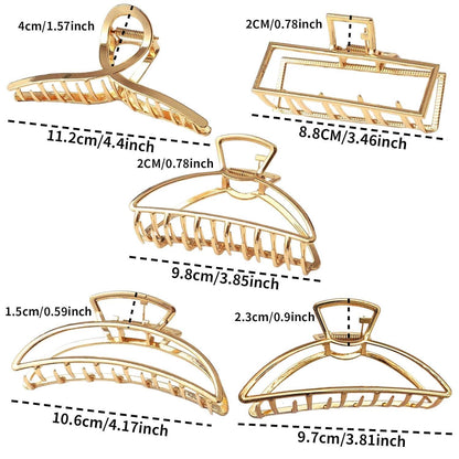 5x Haarklammern Groß für Dickes Haar, Gold Metall Haarschmuck