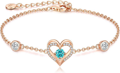 Herz Armband 925 Sterling Silber Geburtsstein Damen Schmuck