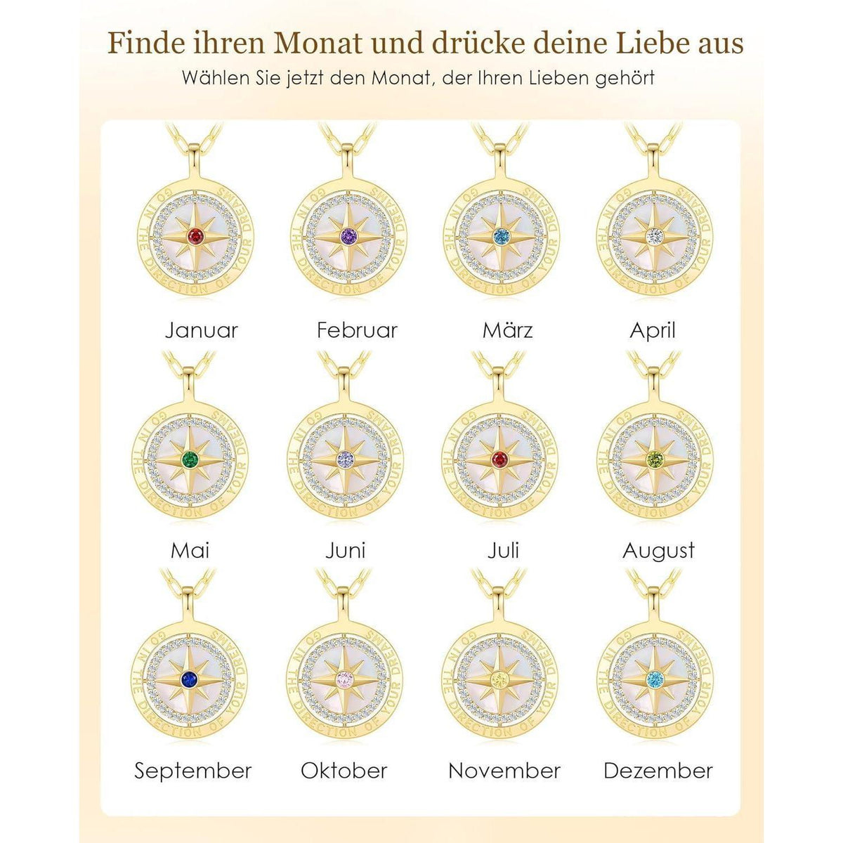 Silber 925 Kompass Halskette Damen mit Zirkonia & Geschenkbox