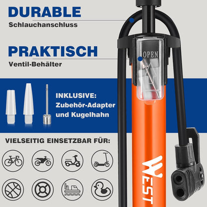 Fahrradluftpumpe für alle Ventile 160 Psi Orange Adapter