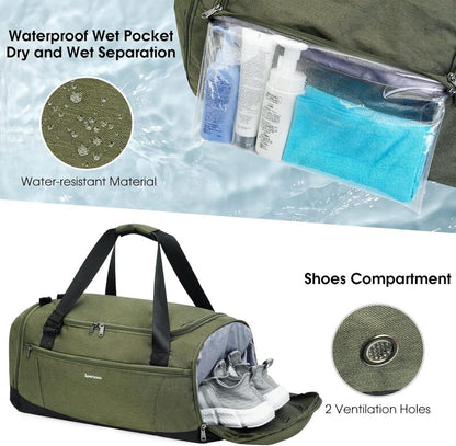 Sporttasche Rucksack Herren Damen Reisetasche 43L Armeegrün