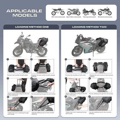 Motorrad Satteltasche 48L Wasserdicht mit Schultergurt Schwarz