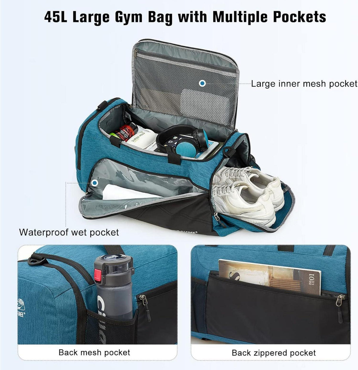 Großer 3-Wege-Reiserucksack mit Nass- & Schuhfach, Sporttasche