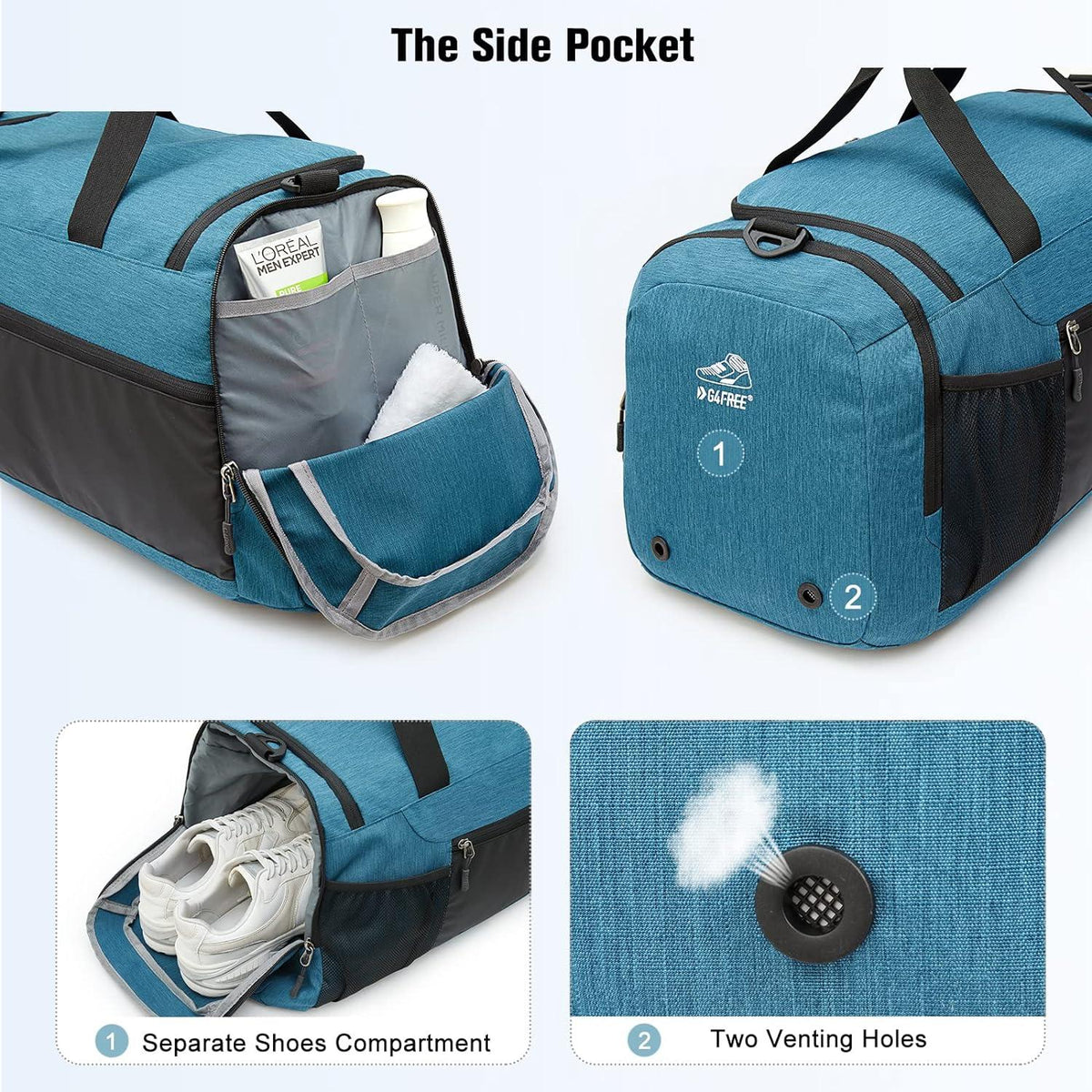 G4Free 60L 3-Wege-Reise-Rucksack mit Nass- und Schuhfach Blau