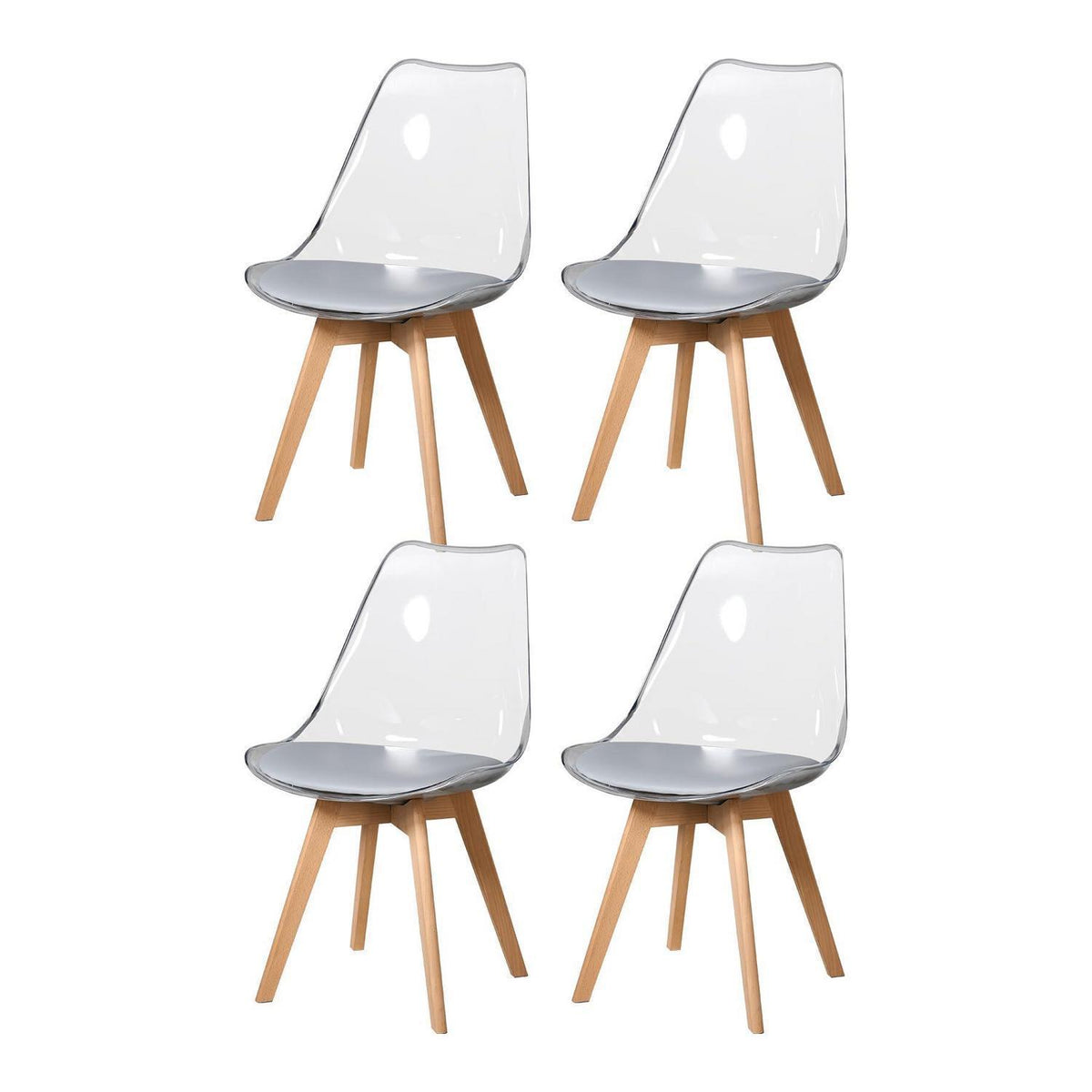 Moderner Esszimmerstuhl Set (4x) – Transparent Grau