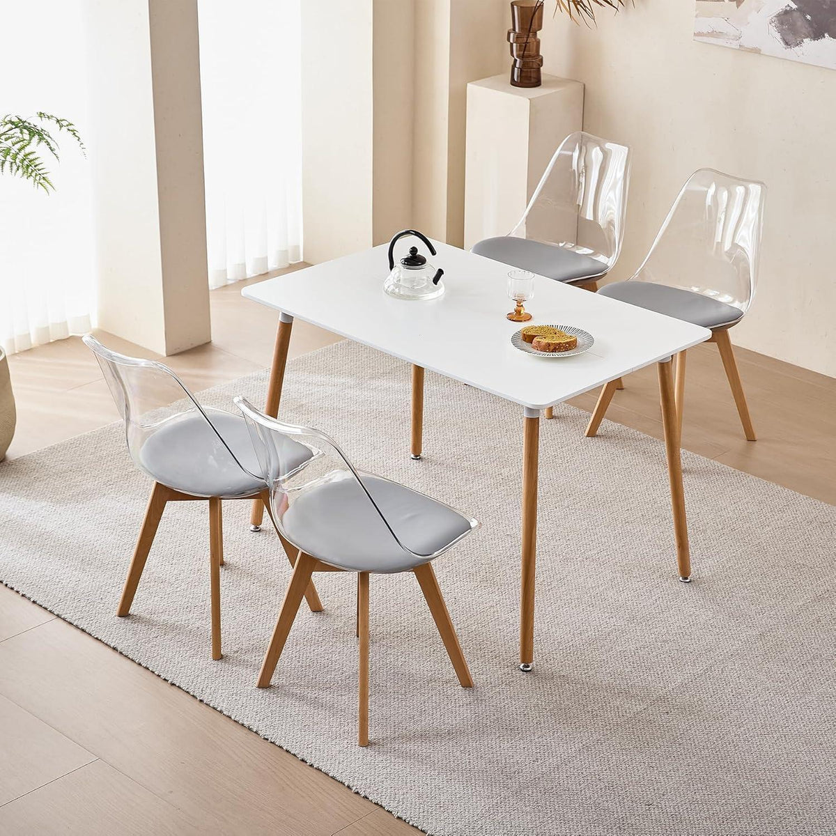 Moderner Esszimmerstuhl Set (4x) – Transparent Grau
