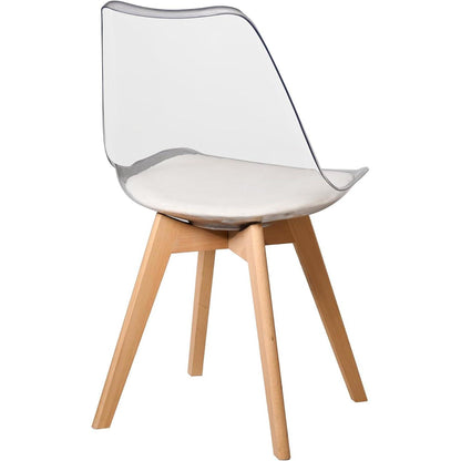 6 Moderne Transparente Esszimmerstühle mit Kissen – Weiß