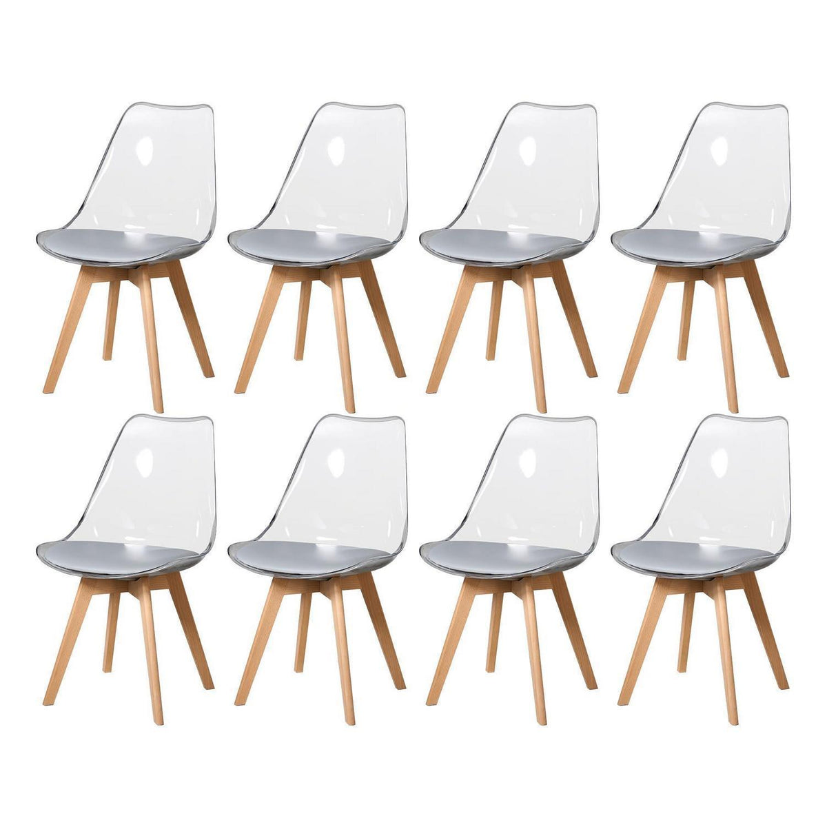 Moderner Esszimmerstuhl Set (8) – Transparent Grau, Skandinavisch