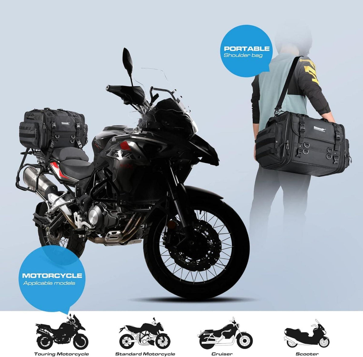 Motorrad Gepäckrolle 40-60L Erweiterbar Wasserdicht Multifunktional