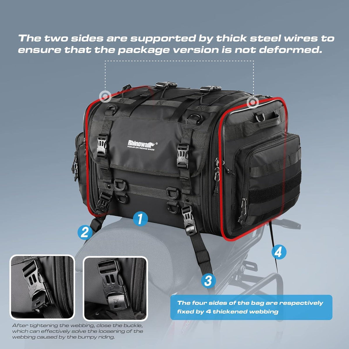 Hecktasche Motorrad Gepäckrolle 60L Erweiterbar Wasserdicht
